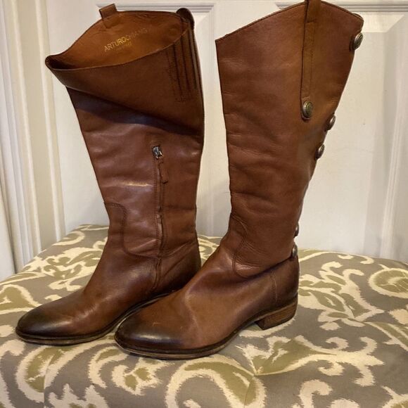 Arturo Chiang Faux Leather Brown Riding Moto Western Knee Boots Size 6.5 - Picture 11 of 12